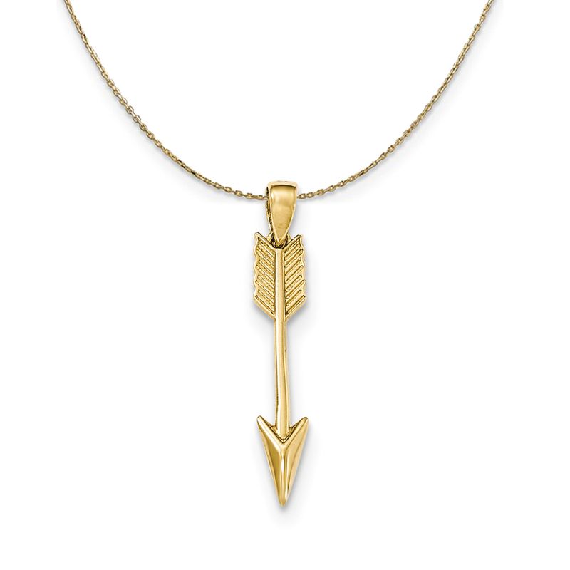 14k Yellow Gold Vertical Arrow (29mm) Necklace - 16 Inch